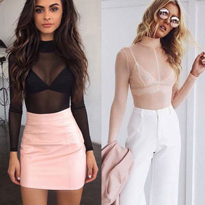 top semi transparent long sleeve blouse