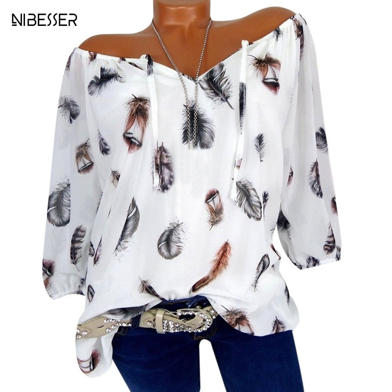 v-neck printed chiffon blouse