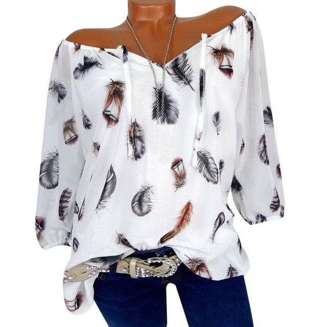 v-neck printed chiffon blouse