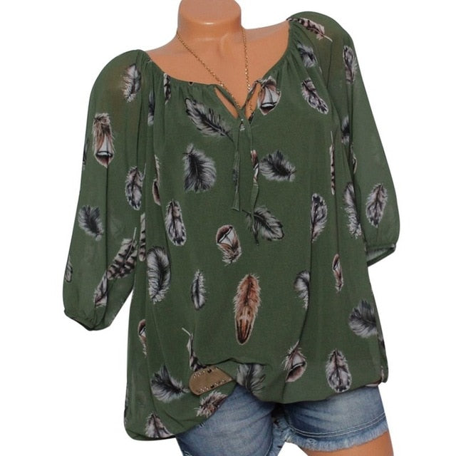 v-neck printed chiffon blouse