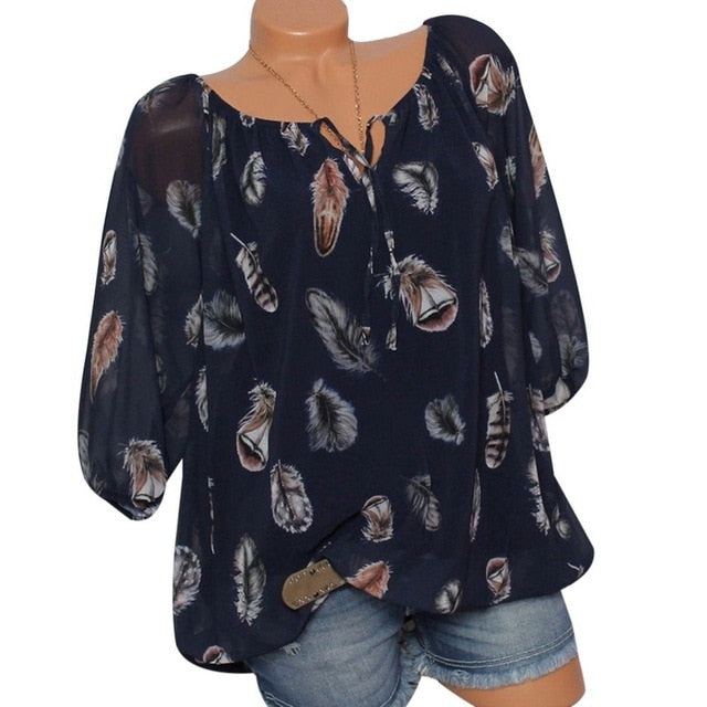 v-neck printed chiffon blouse